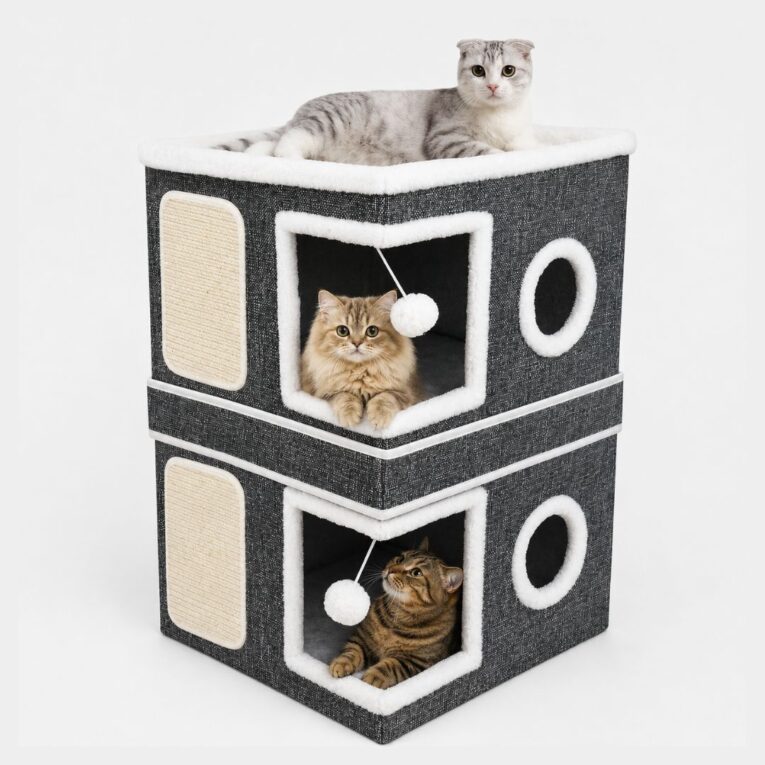 CAMA CUCHA PLEGABLE CON RASCADOR GRIS