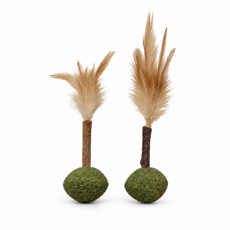 PELOTAS DE CATNIP CON POLIGONO MUTIAN Y PLUMAS x 2 UN